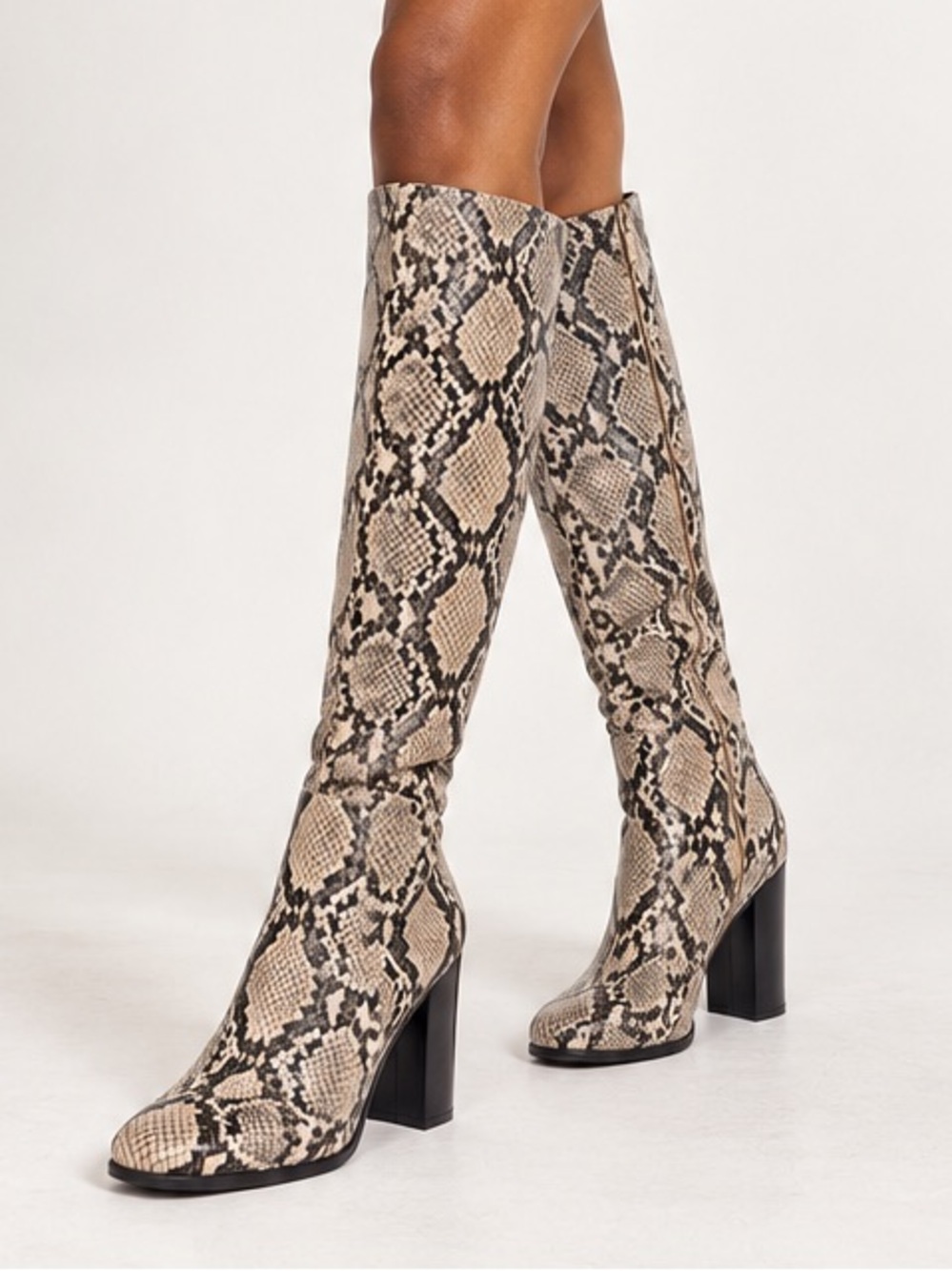 KENNETH COLE Justin Snakeskin Print Knee High Boots Size 8 Block Heel